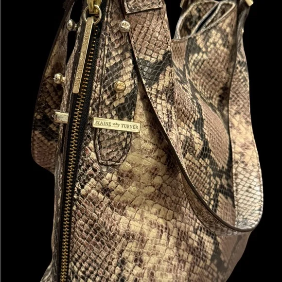 Elaine Turner Brown Snakeskin Shoulder Bag - Picture 4 of 6